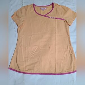 Peach Women's Top with Pink Trim